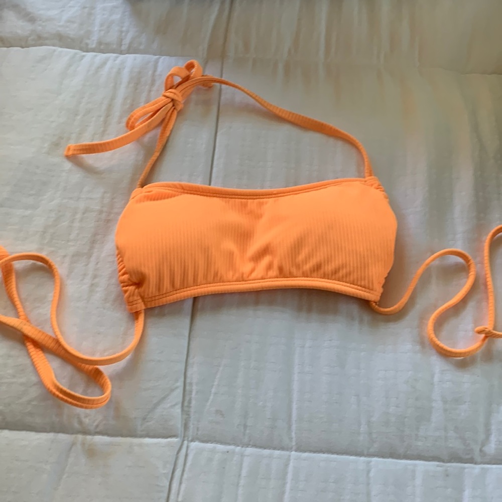 Neon orange open back bikini top